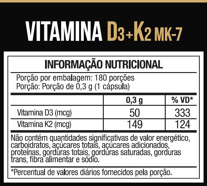 Vitamina D3 + K2 Mk7 Alta Concentracao 180 Caps - Nutrione