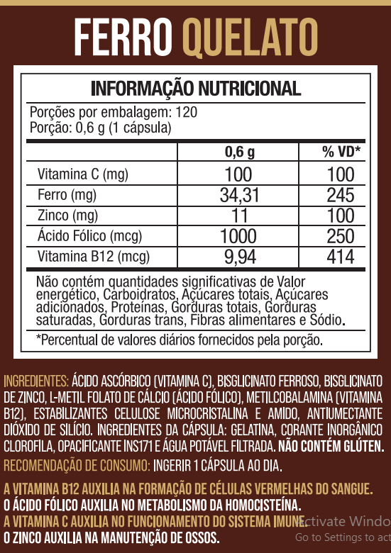 Formula Premium Ferro Quelato + 4 Ativos Concentrados 120 Capsulas - Nutrione
