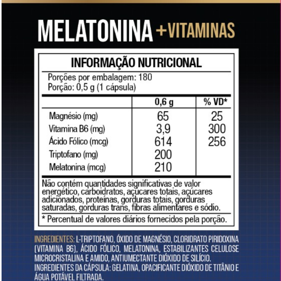 Melatonina 180 Cápsulas + Triptofano, Magnésio, Metilfolato e Vitamina B6 - Nutrione