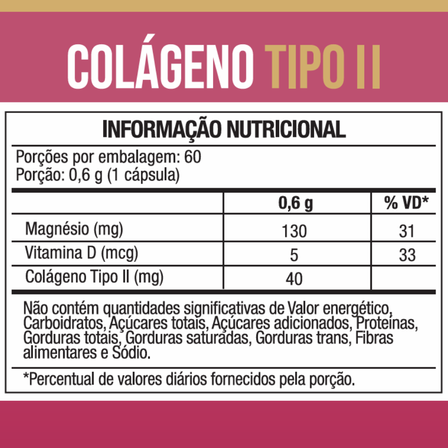 Colágeno Tipo II + Vit. D e Magnésio 60 Caps