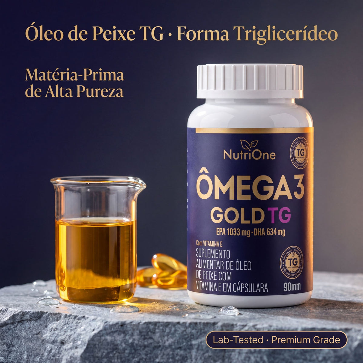 Ômega 3 Gold TG 1200mg EPA 1033mg DHA 634mg com Vitamina E 60 Cápsulas Óleo de Peixe Triglicerídeo Sem Glúten - Nutrione