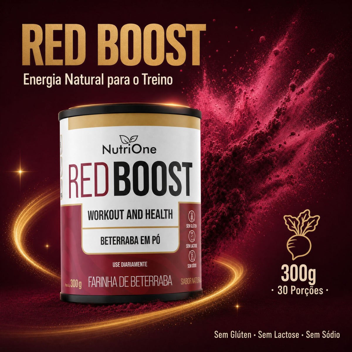 Red Boost Beterraba em Pó com Maltodextrina 300g - Farinha de Beterraba Sabor Natural, Sem Glúten, Sem Sódio - Nutrione