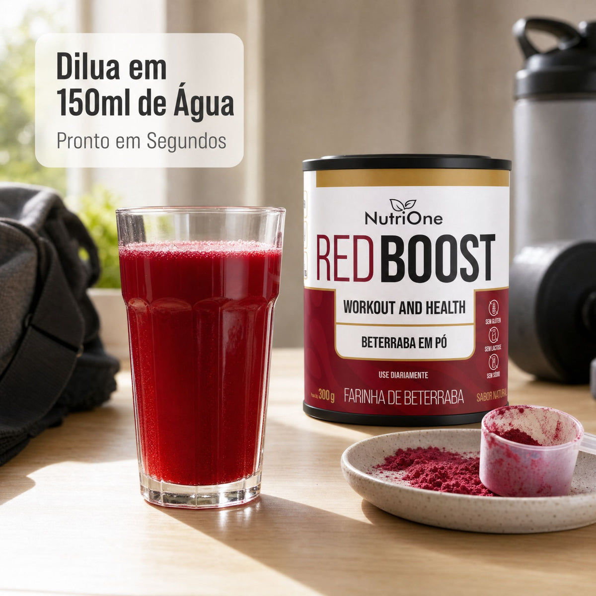 Red Boost Beterraba em Pó com Maltodextrina 300g - Farinha de Beterraba Sabor Natural, Sem Glúten, Sem Sódio - Nutrione