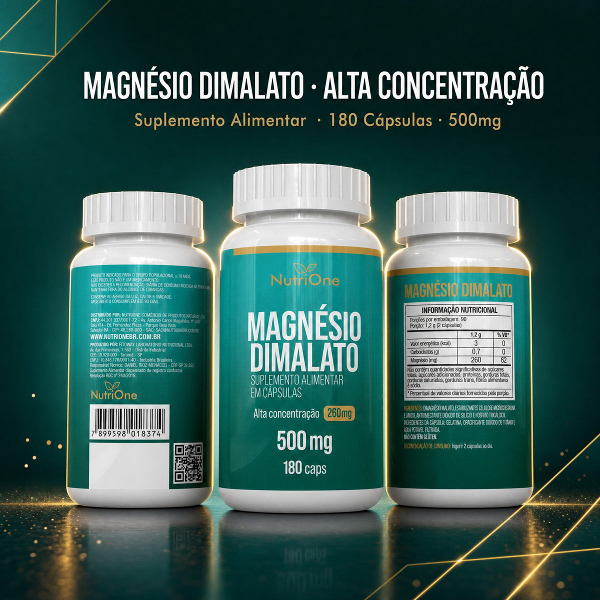Magnésio Dimalato Puro 180 Cápsulas 500mg - Nutrione