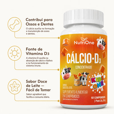 Cálcio D3 Concentrado Sabor Doce de Leite - Vitamina D3 e Carbonato de Cálcio - 60 Comprimidos - Nutrione