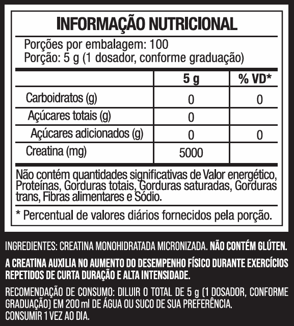 Creatina Monohidratada Pura 500g Sem Sabor