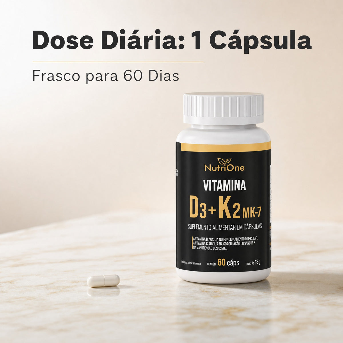 Vitamina D3 + K2 Mk7 Alta Concentracao 60 Caps - Nutrione