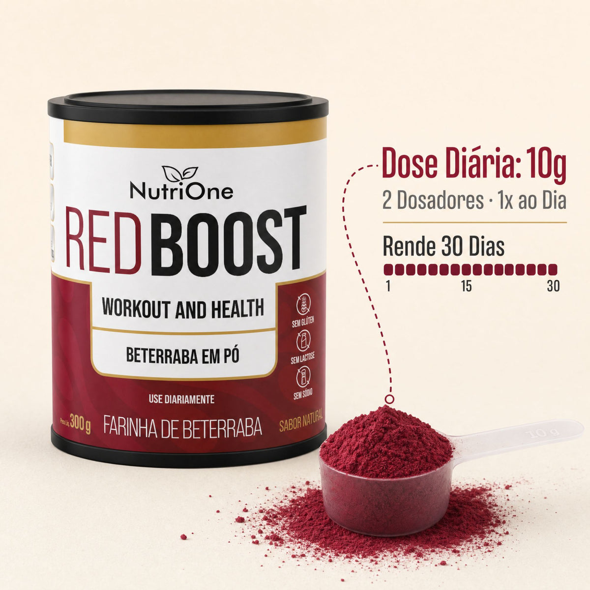 Red Boost Beterraba em Pó com Maltodextrina 300g - Farinha de Beterraba Sabor Natural, Sem Glúten, Sem Sódio - Nutrione