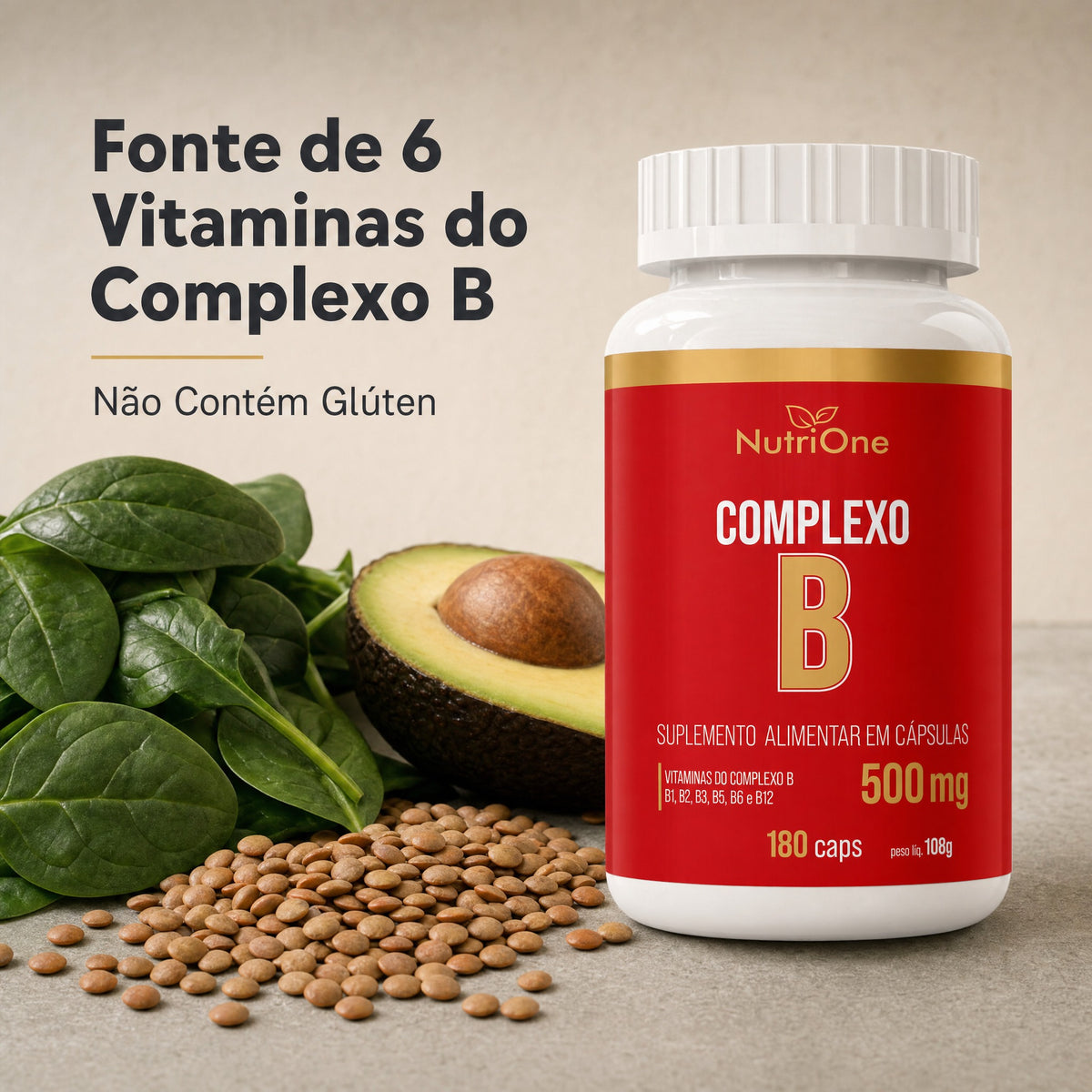 Complexo B 180 Caps 500mg Vits B1 B2 B3 B5 B6 B12 - Nutrione