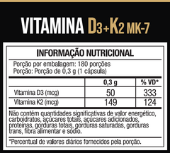Vitamina D3 + K2 Mk7 Alta Concentracao 180 Caps - Nutrione