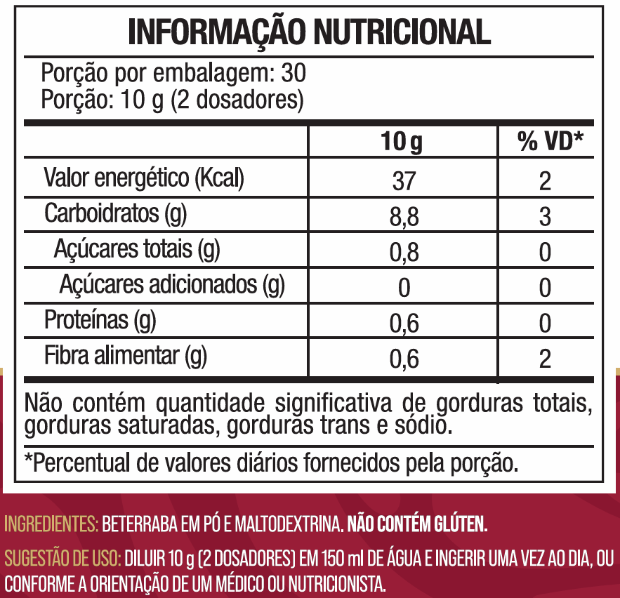 Red Boost Beterraba em Pó com Maltodextrina 300g - Farinha de Beterraba Sabor Natural, Sem Glúten, Sem Sódio - Nutrione