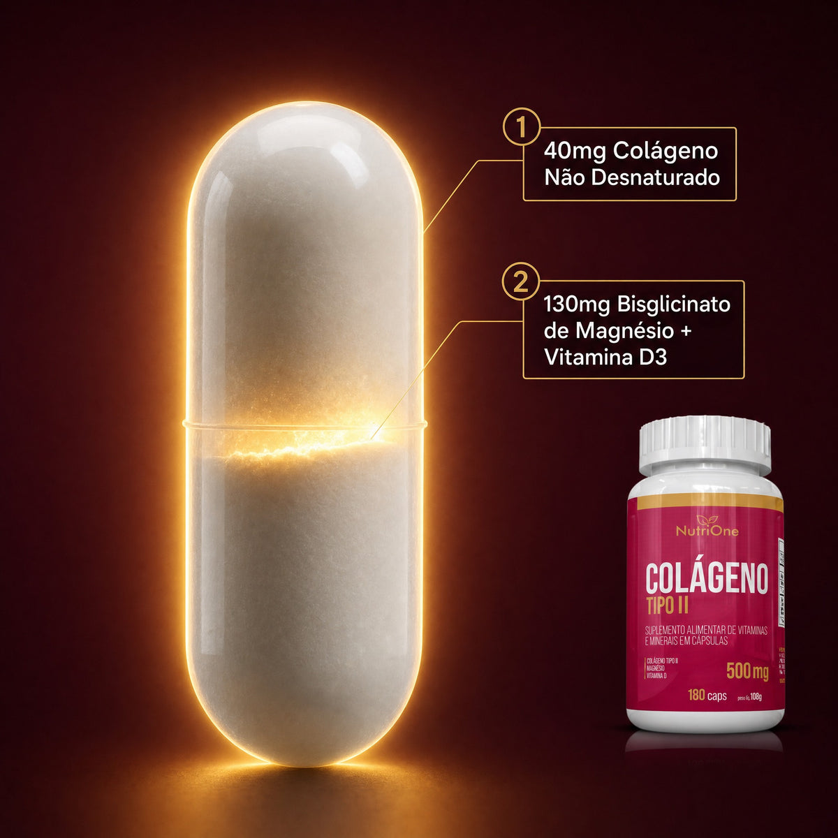 Colágeno Tipo II + Vit. D e Magnésio 60 Caps