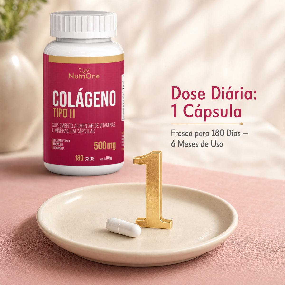 Colágeno Tipo 2 180 Caps + Vitamina D e Magnésio - Nutrione