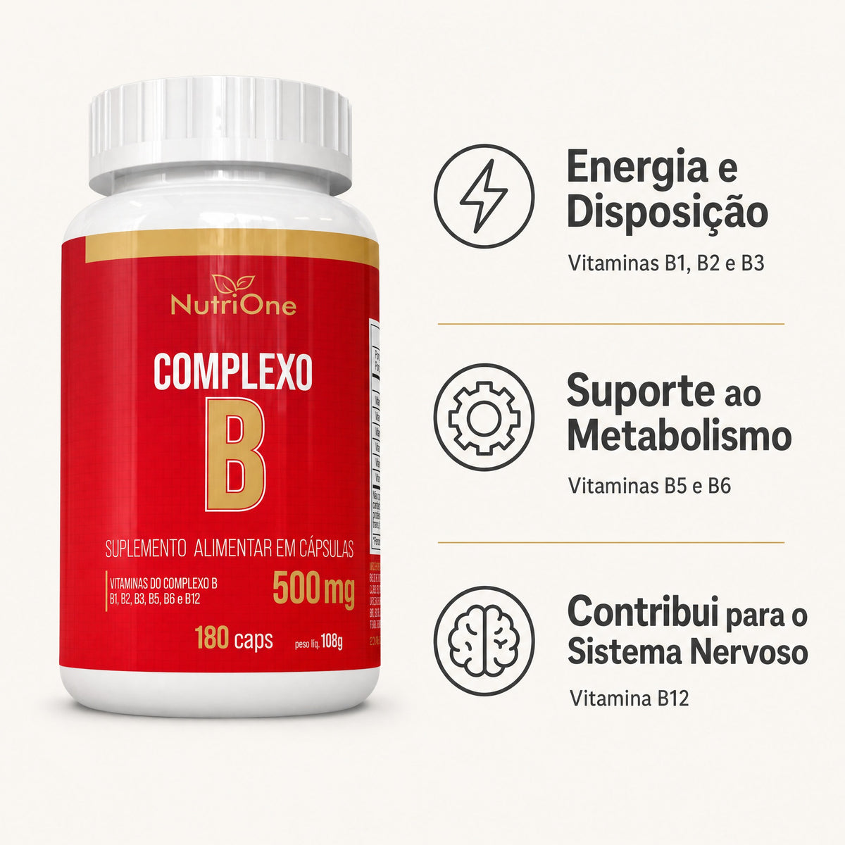 Complexo B 180 Caps 500mg Vits B1 B2 B3 B5 B6 B12 - Nutrione