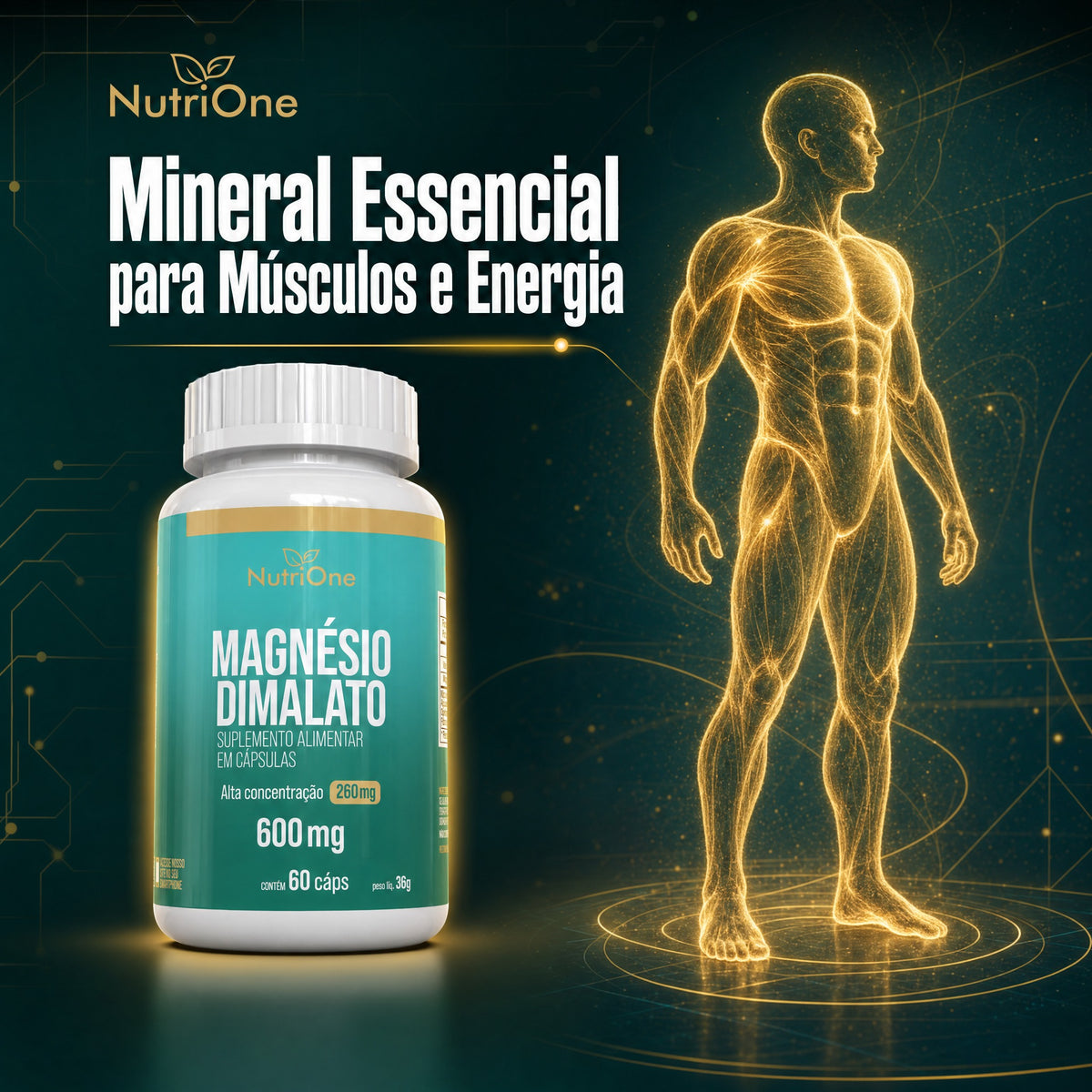 Magnesio Dimalato Puro Alta Concentracao 60 Caps - Nutrione