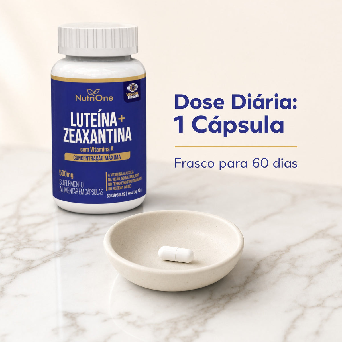 Luteina 20mg + Zeaxantina 3mg com Vitamina A - Suplemento Alimentar 60 Capsulas Concentracao Maxima - Nutrione