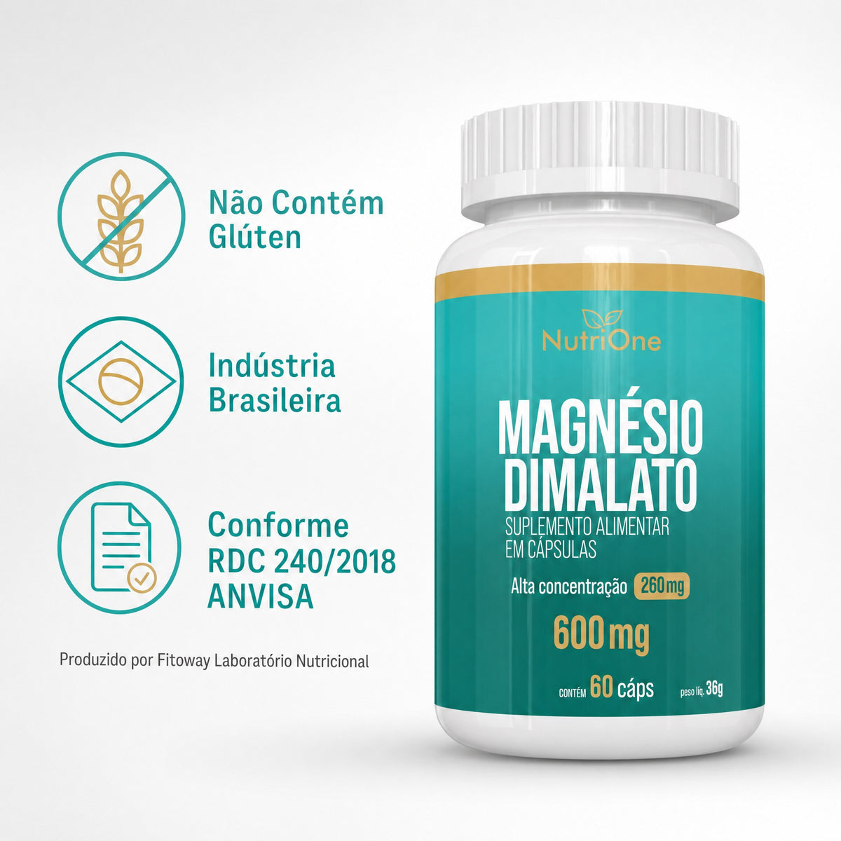 Magnesio Dimalato Puro Alta Concentracao 60 Caps - Nutrione