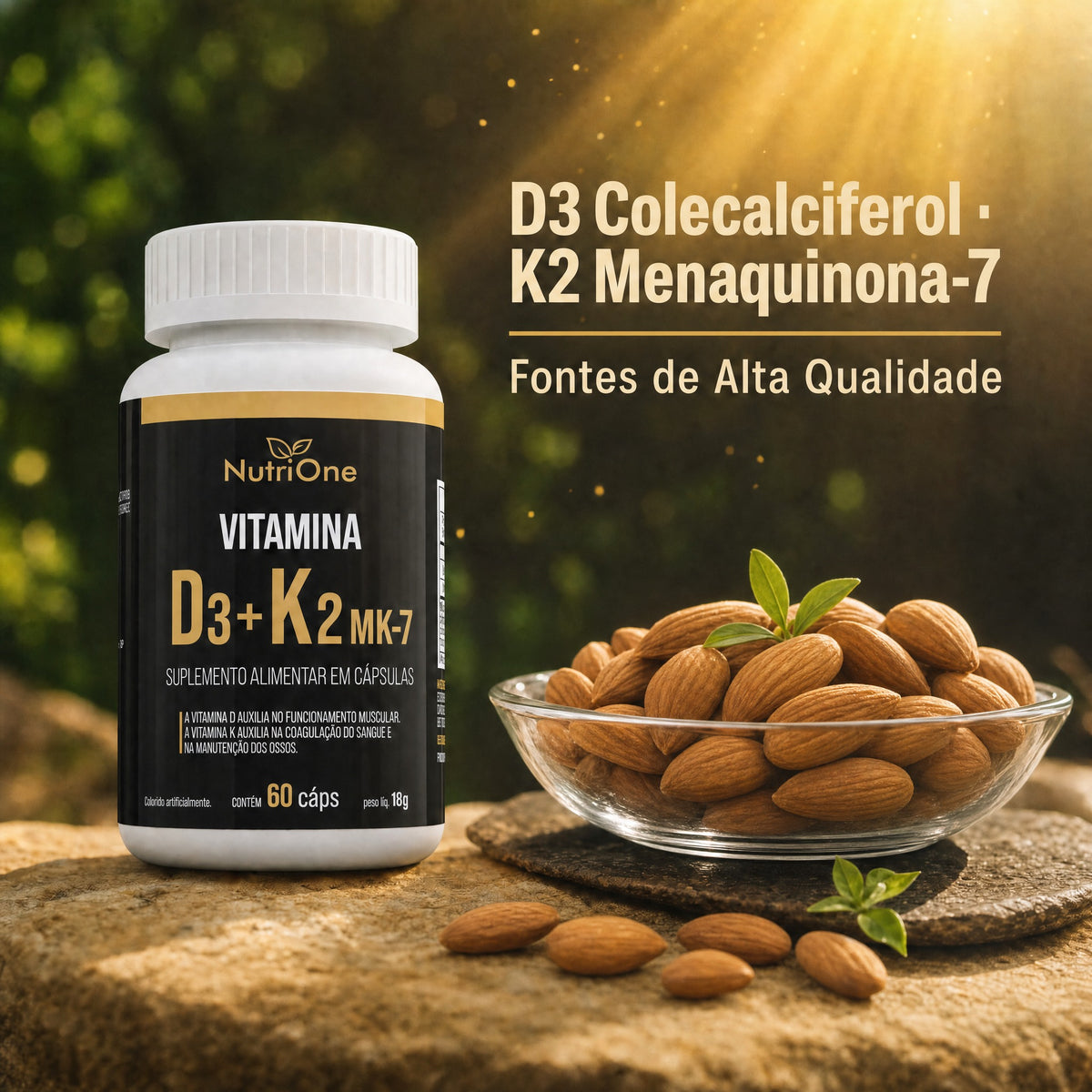 Vitamina D3 + K2 Mk7 Alta Concentracao 60 Caps - Nutrione