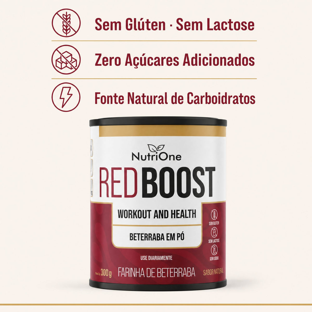 Red Boost Beterraba em Pó com Maltodextrina 300g - Farinha de Beterraba Sabor Natural, Sem Glúten, Sem Sódio - Nutrione