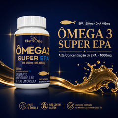 Ômega 3 Super EPA 1250mg EPA 495mg DHA - Óleo de Peixe Alta Concentração 1840mg de Ômega 3 por Porção 60 Cáps - Nutrione
