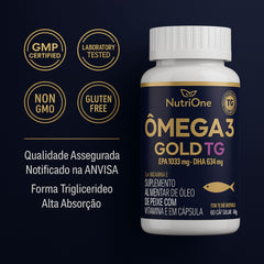 Ômega 3 Gold TG 1200mg EPA 1033mg DHA 634mg com Vitamina E 60 Cápsulas Óleo de Peixe Triglicerídeo Sem Glúten - Nutrione