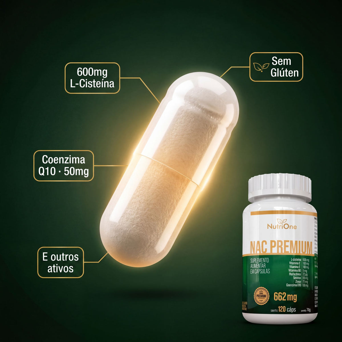 NAC Formula Premium 8 Ativos Concentrados 120 Capsulas - Nutrione