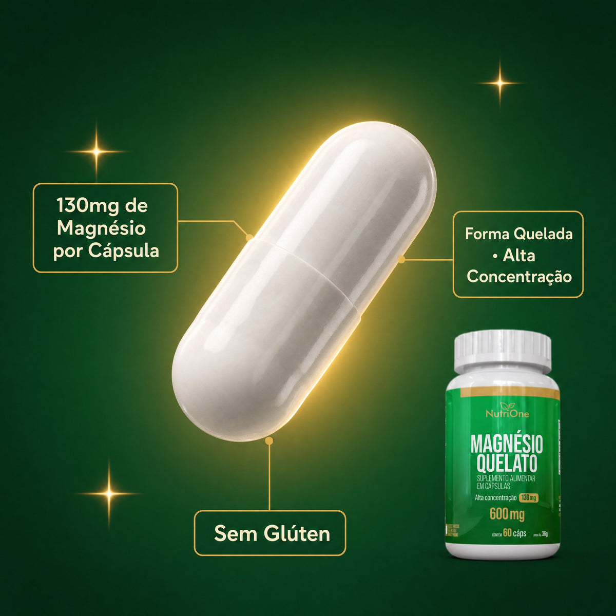 Magnesio Quelato Alta Concentracao 60 Capsulas - Nutrione