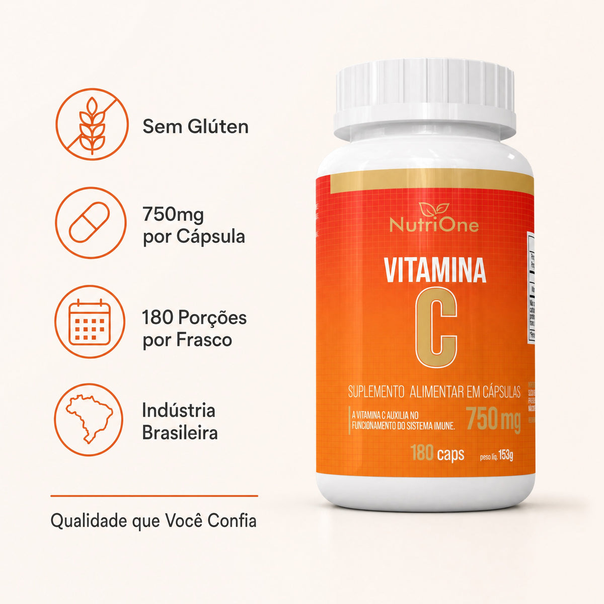 Vitamina C 750mg 180 Cápsulas - Nutrione