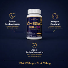 Ômega 3 Gold TG 1200mg EPA 1033mg DHA 634mg com Vitamina E 60 Cápsulas Óleo de Peixe Triglicerídeo Sem Glúten - Nutrione