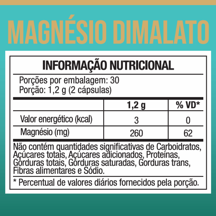 Magnesio Dimalato Puro Alta Concentracao 60 Caps - Nutrione