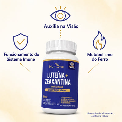 Luteina 20mg + Zeaxantina 3mg com Vitamina A - Suplemento Alimentar 60 Capsulas Concentracao Maxima - Nutrione