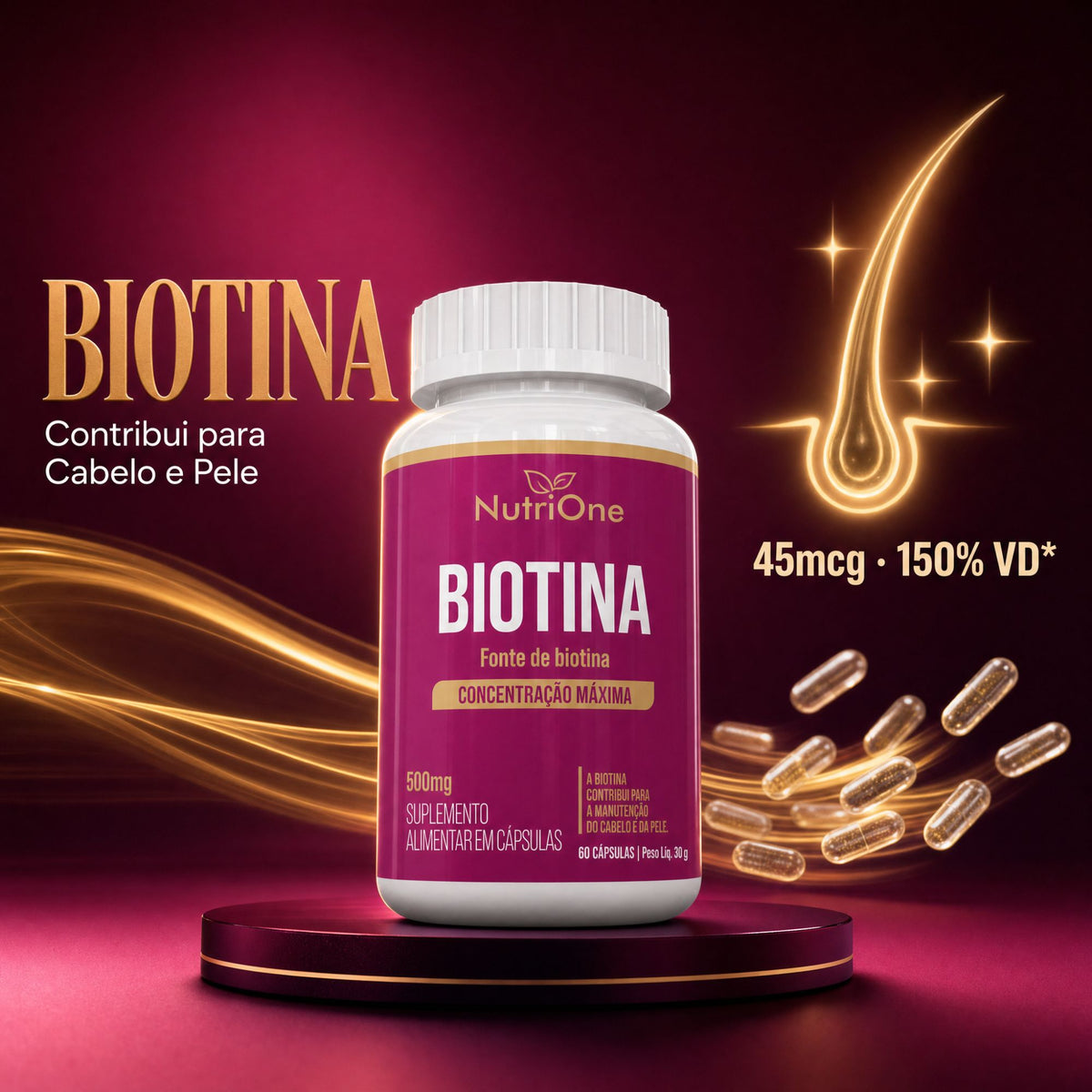 Biotina 45mcg Concentração Máxima 60 Cápsulas Vitamina B7 - Nutrione