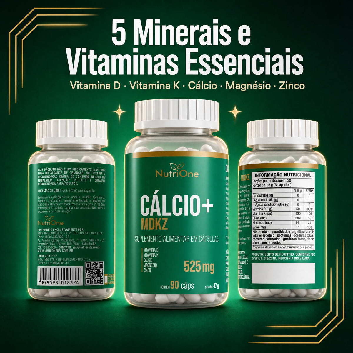 Calcio+ com Magnesio, Zinco e Vitaminas D e K2 90 Capsulas - Nutrione