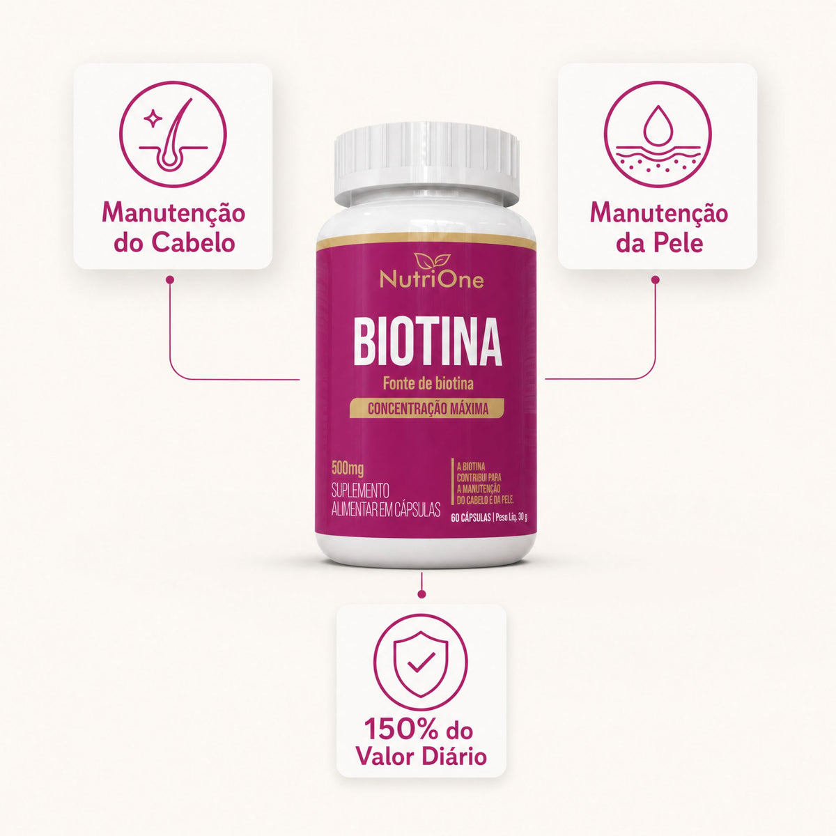 Biotina 45mcg Concentração Máxima 60 Cápsulas Vitamina B7 - Nutrione