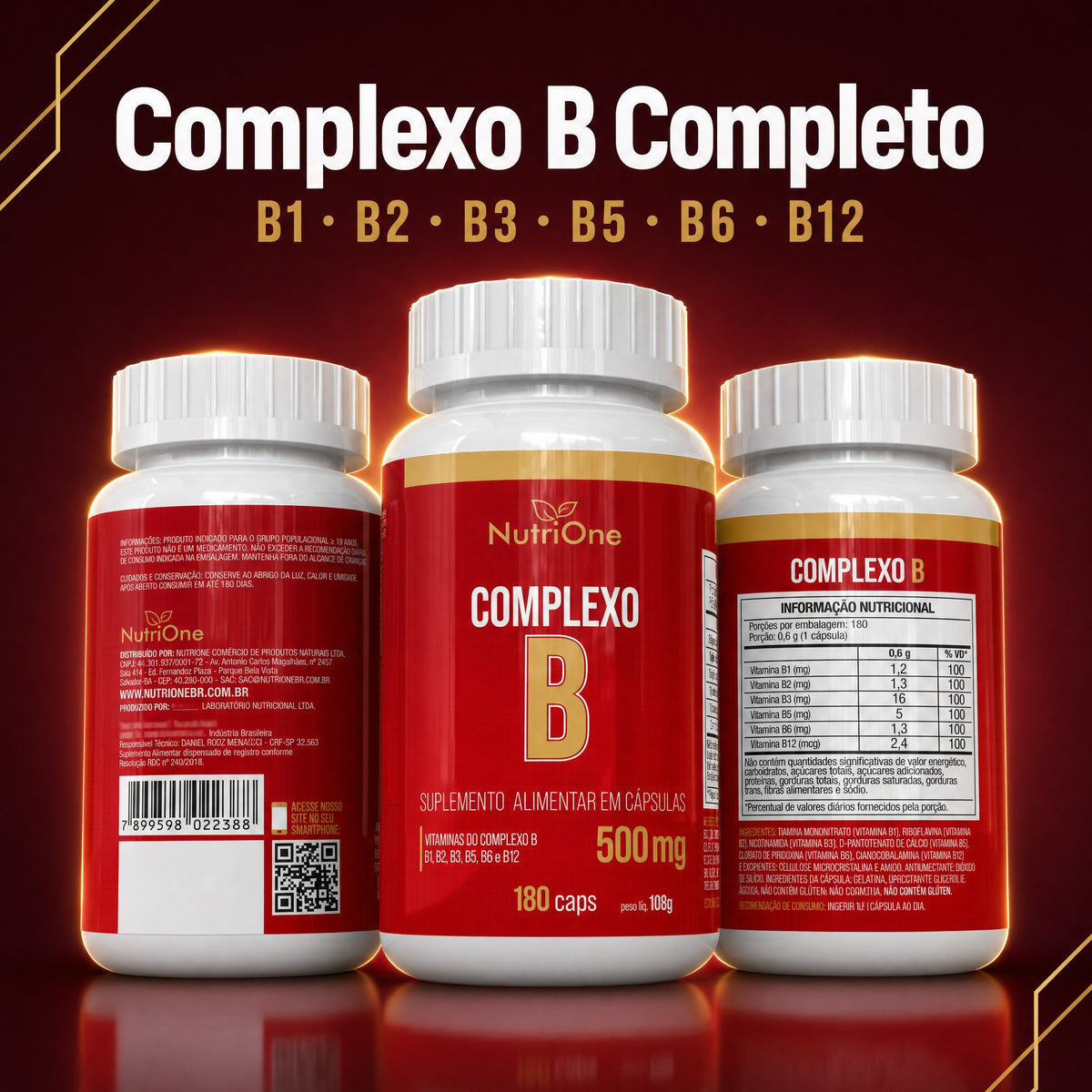 Complexo B 180 Caps 500mg Vits B1 B2 B3 B5 B6 B12 - Nutrione