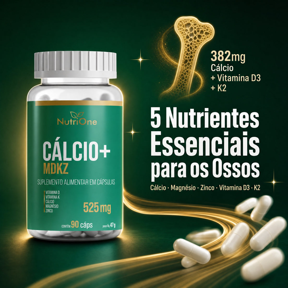 Calcio+ com Magnesio, Zinco e Vitaminas D e K2 90 Capsulas - Nutrione