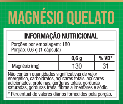 Magnésio Quelato (Bisglicinato) 180 Caps 500mg - Nutrione