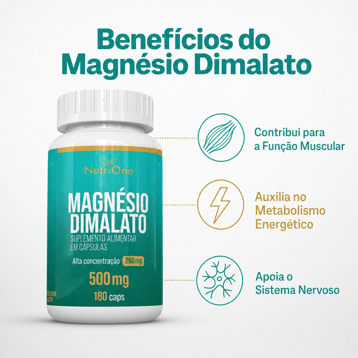 Magnésio Dimalato Puro 180 Cápsulas 500mg - Nutrione