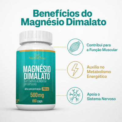 Magnésio Dimalato Puro 180 Cápsulas 500mg - Nutrione