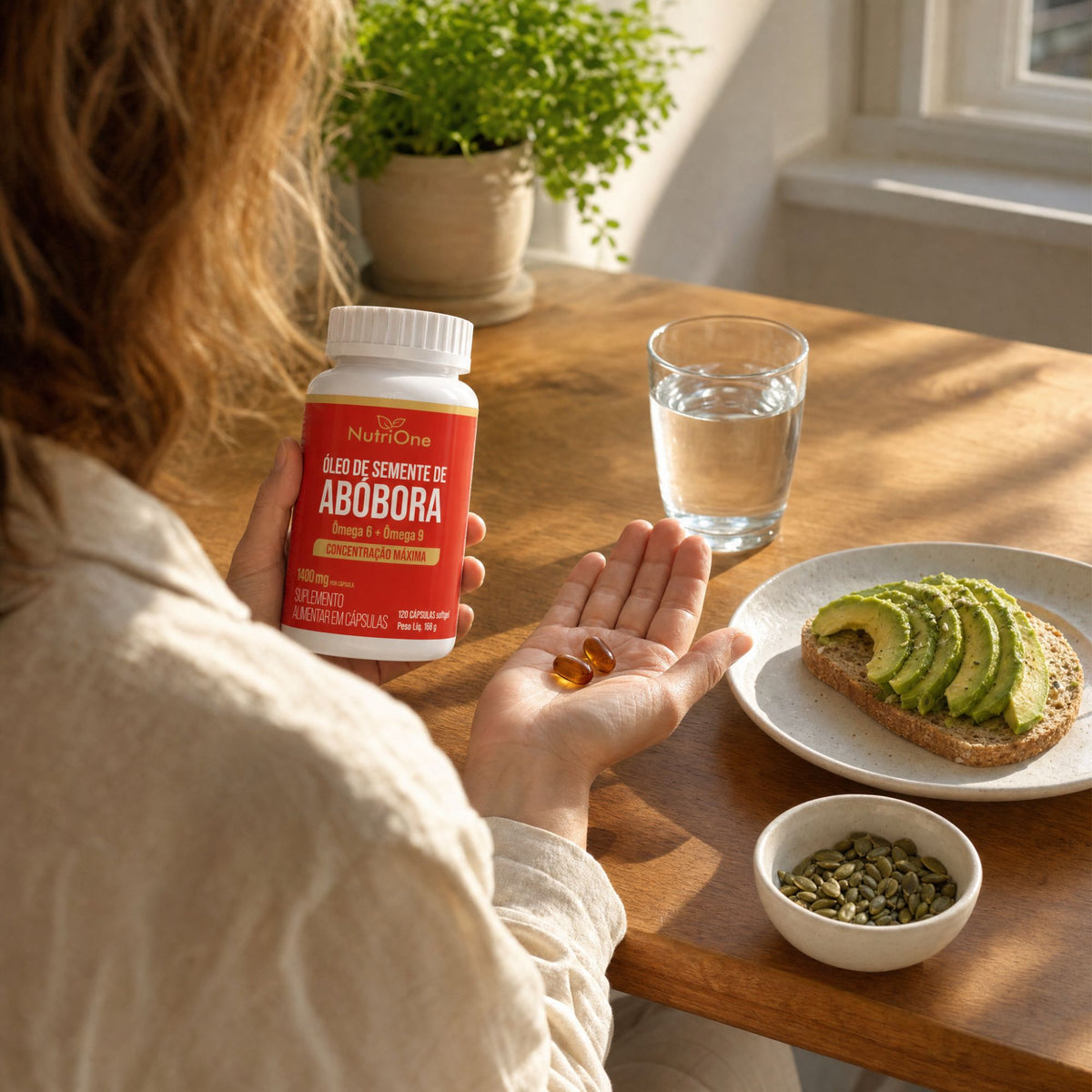 Óleo de Semente de Abóbora 1400mg - Ômega 6 + Ômega 9 - Concentração Máxima - 120 Cápsulas - Nutrione
