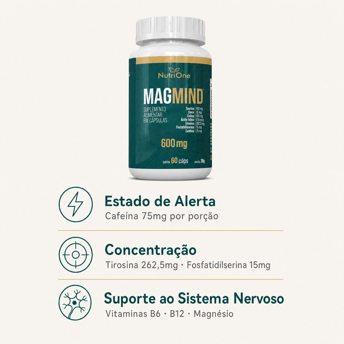 Magmind Formula Memoria Concentracao Foco 600mg - Nutrione
