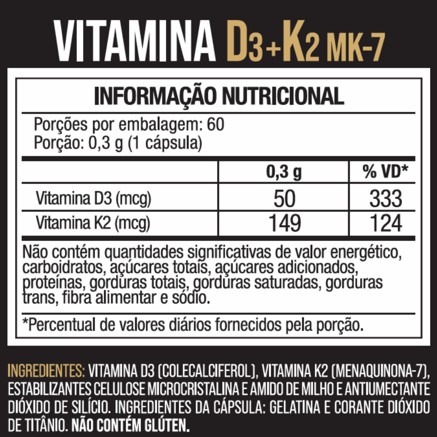 Vitamina D3 + K2 Mk7 Alta Concentracao 60 Caps - Nutrione