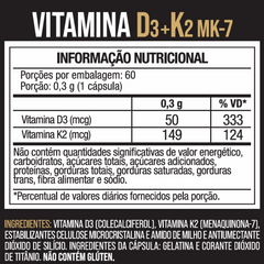 Vitamina D3 + K2 Mk7 Alta Concentracao 60 Caps - Nutrione