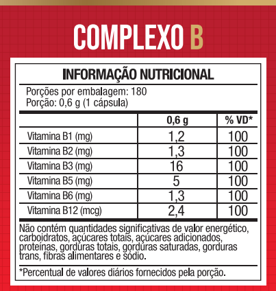 Complexo B 180 Caps 500mg Vits B1 B2 B3 B5 B6 B12 - Nutrione