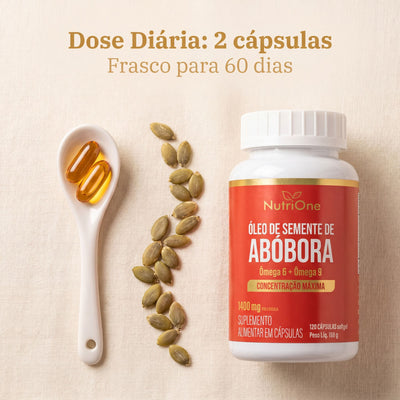 Óleo de Semente de Abóbora 1400mg - Ômega 6 + Ômega 9 - Concentração Máxima - 120 Cápsulas - Nutrione