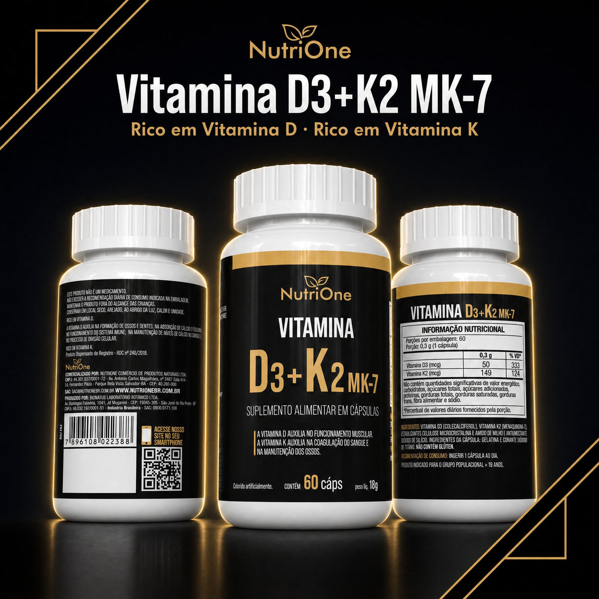 Vitamina D3 + K2 Mk7 Alta Concentracao 180 Caps - Nutrione