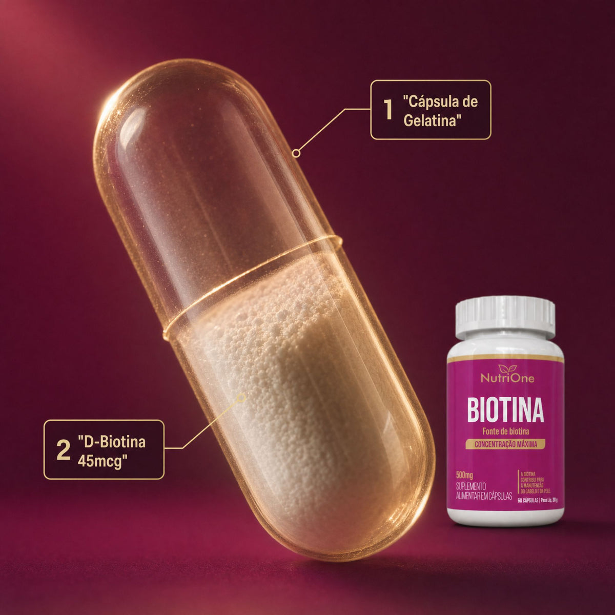 Biotina 45mcg Concentração Máxima 60 Cápsulas Vitamina B7 - Nutrione