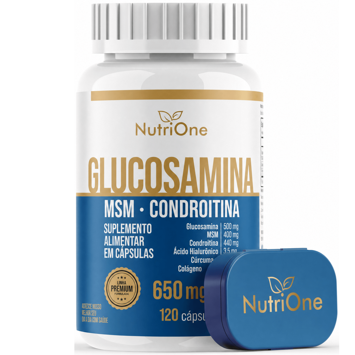 Glucosamina, MSM, Condroitina, Curcumina, Colageno Tipo II, Acido Hialuronico e Calcio 120 Caps - Nutrione