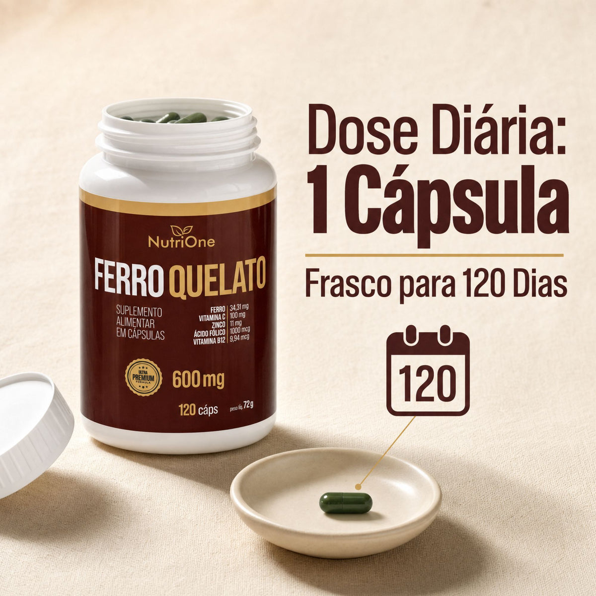 Formula Premium Ferro Quelato + 4 Ativos Concentrados 120 Capsulas - Nutrione