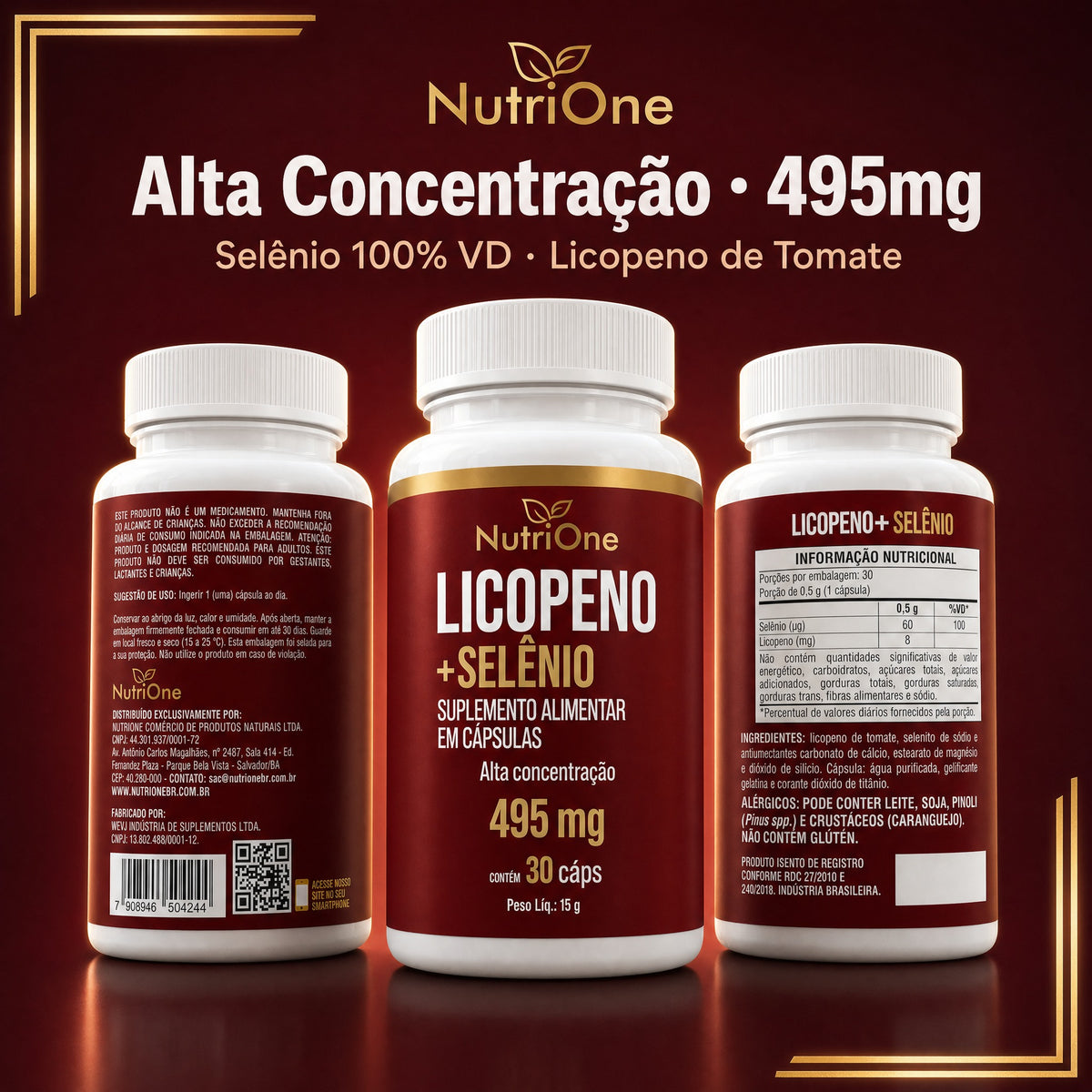Licopeno 8mg + Selênio 30 Cápsulas - Nutrione